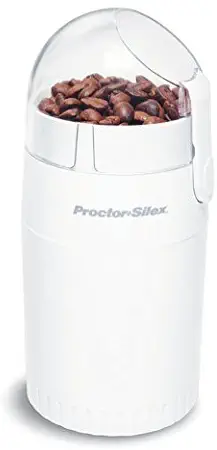 Proctor Silex Fresh Grind 4oz Electric Coffee Grinder for Beans, Spices and More, Retractable Cord, Stainless Steel Blades, White (E160BYR)