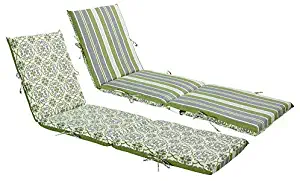 Bossima Indoor/Outdoor Green/Grey Damask/Striped Chaise Lounge Cushion,Spring/Summer Seasonal Replacement Cushions Reversible