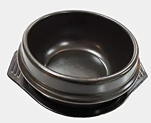 Black Dolsot/Stone Bowl w/Black Tray for Hot Pot/Bibimbap & Korean Food (1, 5.5 Inch (24 oz))