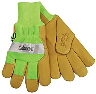 KINCO 1939KWP-L Men's High Visibility Lined Pigskin Safety Cuff Gloves, Heat Keep Thermal Lining, AquaNOT Waterproof Insert, Large, Lime Green