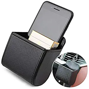 TRUE LINE Automotive Car Interior Air Vent Dash Mount Phone Storage Coin Bag Case Organizer Cellphone Holder Box with Hook (Brown)