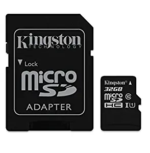 Kingston Digital 32 GB microSDHC Class 10 UHS-1 Memory Card 30MB/s with Adapter (SDC10/32GB)