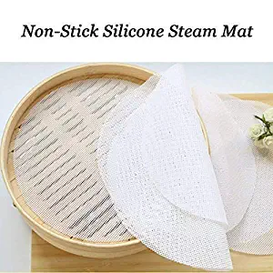 Stohua 5 pcs Non Stick Silicone Steamer Liners Mesh Mat Round Pad for Bamboo Steamer, Reusable,Flexible-11" Diameter