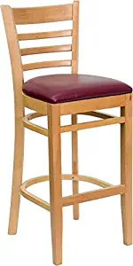 Flash Furniture HERCULES Series Ladder Back Natural Wood Restaurant Barstool - Burgundy Vinyl Seat