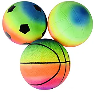 Rhode Island Novelty 6 Inch Rainbow Sports Vinyl Balls Set of 3 Assorted Designs May Vary