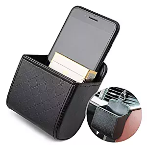 TRUE LINE Automotive Car Interior Air Vent Dash Mount Phone Storage Coin Bag Case Organizer Cellphone Holder Box with Hook (Black)