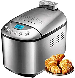 Fully Automatic Household Bread Machine Stainless Steel Double Mixing and Dough Maker Programmable, Gluten Free Setting with Fruit Nut Dispenser, Automatic Yeast Dispenser 905W