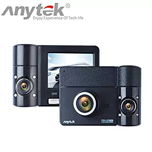 16GB TFAnytek@ B60 Dash Cam 1080P FHD Car Camera Camcorder170 Degree Wide Angle Dual Lens Vehicle Car DVR Video Recorder with G-Sensor Motion Detection, Parking Guard, Loop Recording WDR, Night Vision