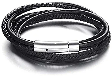 Davitu Wrap Bracelets 7 Sizes Unisex Leather Bracelet 2 Layers Good Leather with Stainless Steel Magnet for Men Women Wrap Bracelet Gift - (Length: 38cm)