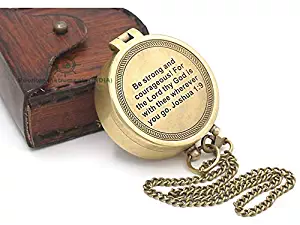 Roorkee Instruments India Directional Compass Joshua 1:9 Quote Engraved with Stamped Leather Case for Baptism Gift