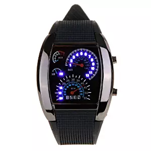 Hot SaleBlack Japanese Movement Racing Car Dashboard Design Blue Flash LED Watch