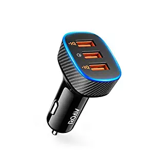 Roav SmartCharge Halo, by Anker, 3-Port USB 30W Car Charger with Quick Charge 3.0 and PowerIQ for iPhone Xs/XS Max/XR/X/8, iPad Pro/Air 2/Mini, Galaxy S8/Edge, Note 8/5/4, Nexus, and More