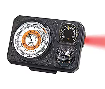 Sun Company Navigat'r 6 - Six-Function Dashboard Instrument for Car and Truck | Altimeter, Barometer, Ball Compass, Thermometer, LED Light, Signal Mirror