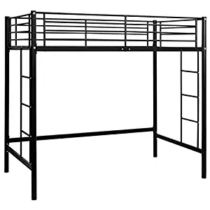Safstar Metal Twin Loft Beds for Kids Multifunctional Twin Size Loft Bunk Bed with Ladder Bedroom Furniture Great Space Savers (Black)