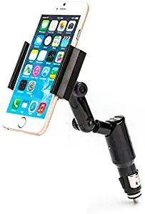 Car Mount Charger Socket Swivel Holder USB Port Dock Cradle Multi-Angle Rotation Black for iPhone 5 5C 5S, 6, Plus, 6S, Plus, 7, Plus, SE - Google Pixel, XL - HTC 10, Bolt - LG G5 G6 V10 V20