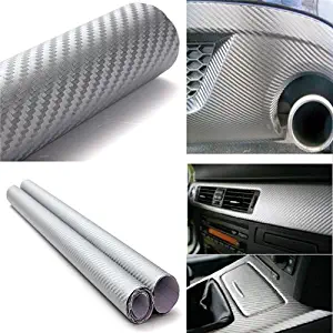 DIYAH 3D Silver Carbon Fiber Film Twill Weave Vinyl Sheet Roll Wrap DIY Decals 12" X 60" (1FT X 5FT)