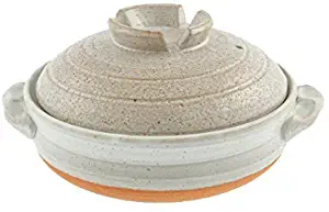 Kotobuki 190-993D Donabe Japanese Hot Pot Shigaraki Brushstroke Design Casserole Pan (Serves 2 to 3), White