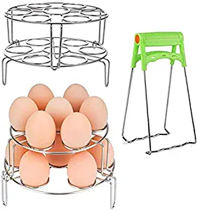 Steamer Rack+Dish Clip for Instant Pot, FrontTech Stackable Egg Vegetable Pressure Cooker Steam Rack, Stainless Steel Food Basket Stand