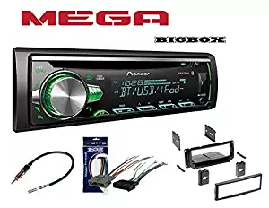 Pioneer 1DIN CAR MP3 CD Stereo W/USB AUX-in Bluetooth & Pandora+ W/Radio Stereo Install Dash Kit + Wire Harness and Antenna Adapter for Jeep Grand Cherokee (02-04), Liberty (02-07), Wrangler (03-06)