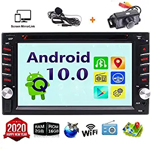 Android 10.0 Car Stereo Double 2 din Head Unit GPS Capacitive Touch Screen In Dash Car DVD CD Player GPS Navigation WiFi Bluetooth Autoradio Mirrorlink 4G FM AM RDS Radio Receiver External Mic Rear Ca
