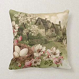 Pattebom Dogwood Tree Bird Nest Egg Cottage Throw Pillow Covers 18 X 18 Holiday Decorative Cushion Covers Canvas for Easter Gifts Home Decor