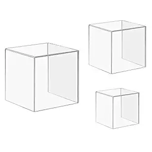 CRUODA Acrylic Display Case,3x3x3&4x4x4&5x5x5, 3pc, display box,4 Sided Acrylic Cube,Museum Box Case, Jewelry Book Showcase