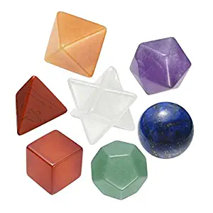 PESOENTH 7 Chakra Crystal Platonic Solids Sacred Geometry Set Nautral Tumbled Gemstones Kit with Merkaba Star Stones Crystal Grid Kit for Reiki Healing Energy,Yoga Meditation,Wicca,Therapy