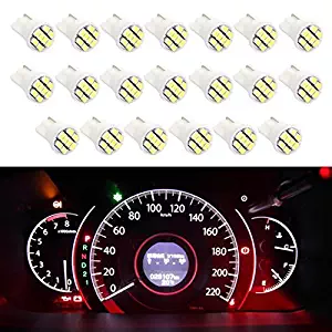 Partsam 20pcs 6000K White T10 194 168 LED Light Bulb 8-SMD Instrument Panel Cluster Speedometer Odometer Temp Gauges Lighting Lamp