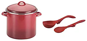 Rachael Ray Enamel 12-Quart Covered Stockpot Steel in Red Gradient comes with 2-Piece Lazy Spoon and Ladle Set in Red