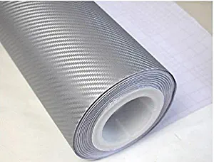 Silver 3D Carbon Fiber Film Twill Weave Vinyl Sheet Roll Wrap (12" X 60", Silver)