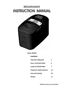 Cooks Essentials Bread Machine Maker Instruction Manual (Model: CETTR875) Reprint [Plastic Comb]