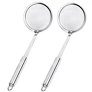 RETON 2 Pcs Stainless Steel Fat Oil Skimmer Spoon, Fine Mesh Hot Pot Strainers for Skimming Foam and Grease Food Strainer