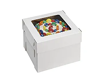 W PACKAGING WPCKB128 12x12x8 White/Kraft Plain 8" Deep Cake Box W/Window, E-Flute (Pack of 25)