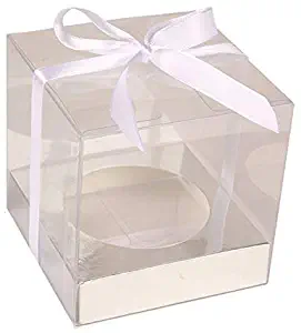 US Wedding Favors 3.5" Clear Cupcake Carrier Boxes with Silver Inserts - 50 Pack