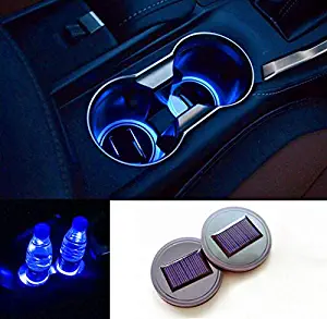 TRUE LINE Automotive Blue Solar LED Energy Cup Holder Insert Interior Car Tray Light Lamp Kit USB Rechargeable
