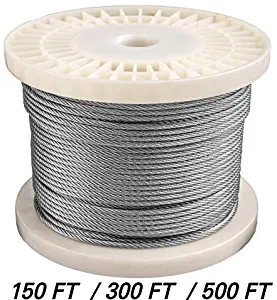 HarborCraft 1/8" 316 Stainless Steel for Deck Cable Railing Kits DIY Balustrades 7x7 Wire Rope Aircraft Cable 150 Feet