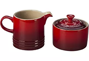 Le Creuset Stoneware Cream and Sugar Set, Cerise (Cherry Red)