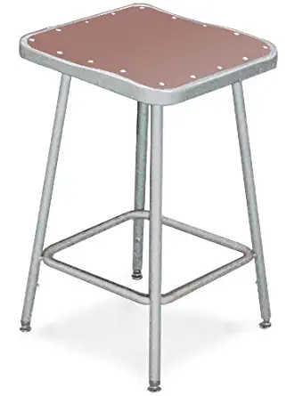 National Public Seating 6324H Grey Height Adjustable Steel Stool with Square Hardboard Seat, 25"-33"