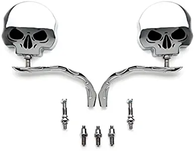 Motorcycle Skull Flame Chrome Side Mirrors Fit Harley Dyna Softail Sportster Bobber Chopper