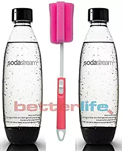 Sodastream 2 Pack Black Source Soda Water Bottles Bundle with Kidscare extendable brush - Fits only - Play, Splash, Source, Power, Spirit and Fizzi soda makers Soda Stream
