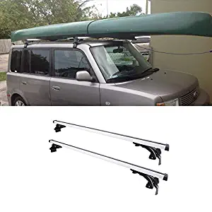 VIOJI 2pcs 48in. Adjustable Silver+Black Aluminum Window-Frame-Mount Style Roof Rack Cross Bars + 3 Kinds of Brackets for Multiple Vehicles Without Existing Side Rails