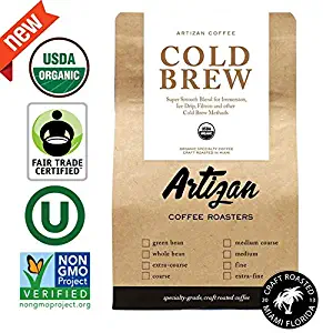 Cold Brew - 100% USDA Organic Fairtrade Non-GMO Kosher - Medium Dark Roast - Silky Smooth - Low Acidity - 12 oz (Extra Coarse / Cold Brew Grind)