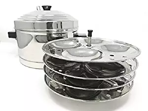 Tabakh IC-204 4-Rack Stainless Steel Idli Cooker with Strong Handles, Makes 16 Idlis