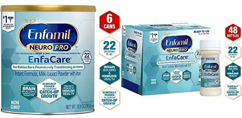 Enfamil NeuroPro EnfaCare Premature Baby Formula Milk Powder Cans 12.8 oz. (Pack of 6 Cans) and EnfaCare Ready to Feed Premature Baby Formula Milk Nursette, 2 fl. oz. Bottles (48 Bottles)