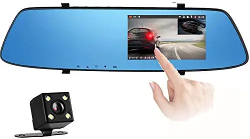 ANCARLEELA 4.3" Mirror Dash Cam Front and Rear Touch Screen Rear View Mirror Camera 1080P G-Sensor Rearview Mirror Recorder Dual Lens Waterproof