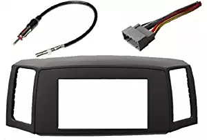 Double Din Navigation Radio Bezel Dash Install Kit with Standard Wiring Harness and Antenna Adapter - GREY Fitted For Jeep Grand Cherokee 2005-2007