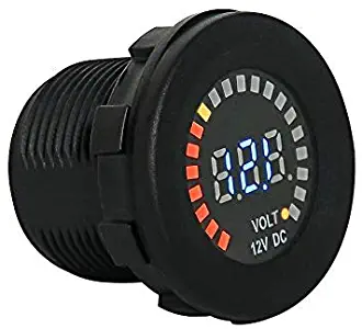12V DC Voltmeter Color LED Digital Display - Waterproof Volt Meter Gauge 5-15V Shows the Voltage of Battery for Marine Car Motorcycle Truck Vehicle RV Boat without Panel, Directly Install or Replaced