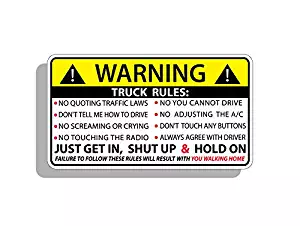 Funny Truck Safety Warning Rules Sticker Adhesive Vinyl Window Graphic Bumper