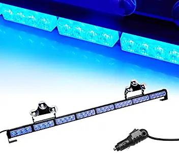 V-SEK LED Hazard Emergency Warning Tow Traffic Advisor Flash Strobe Light Bar with Cigar Lighter and Suction Cups (35.5", Blue)