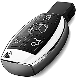 Intermerge for Mercedes Benz Key Fob Cover, Premium Soft TPU Key Case Cover Compatible with Mercedes Benz C E S M CLS CLK G Class Keyless Smart Key Fob_Silver